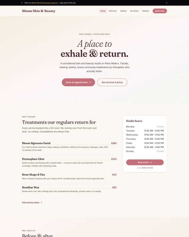 Bloom Skin & Beauty website