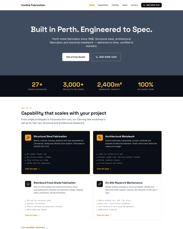 Ironline Fabrication website